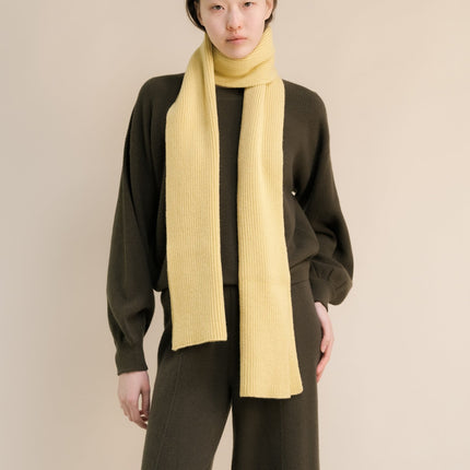 Cashmere Mix Ribbed Crewneck Sweater with Balloon Sleeves