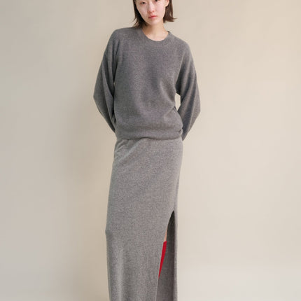 Cashmere Mix Ribbed Crewneck Sweater with Balloon Sleeves
