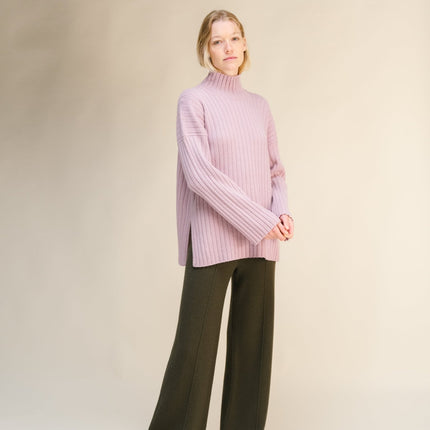 Cashmere Mix Ribbed High Neck with Side Slits
