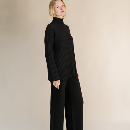 Cashmere Mix Ribbed High Neck with Side Slits