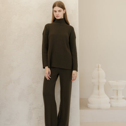Cashmere Mix Ribbed High Neck with Side Slits