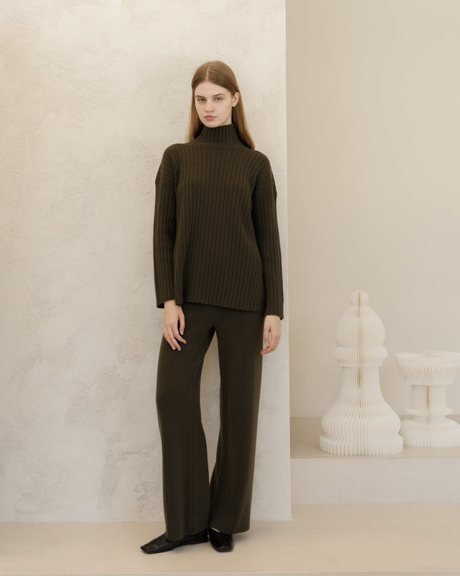 Cashmere Mix Ribbed High Neck with Side Slits