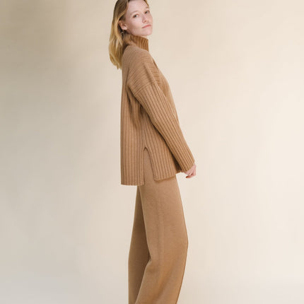 Cashmere Mix Ribbed High Neck with Side Slits