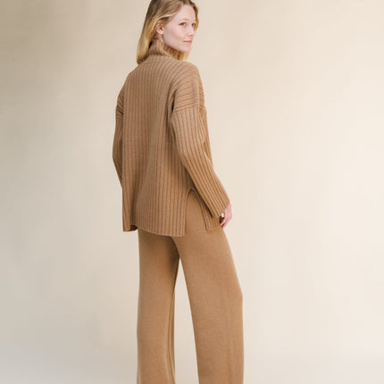 Cashmere Mix Ribbed High Neck with Side Slits