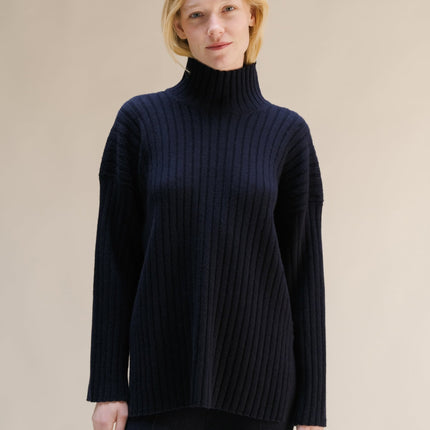 Cashmere Mix Ribbed High Neck with Side Slits