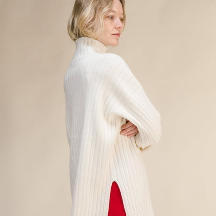 Cashmere Mix Ribbed High Neck with Side Slits