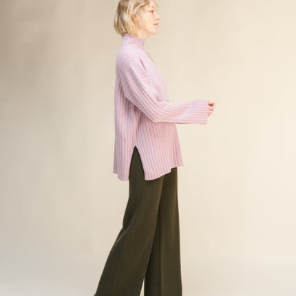 Cashmere Mix Ribbed High Neck with Side Slits