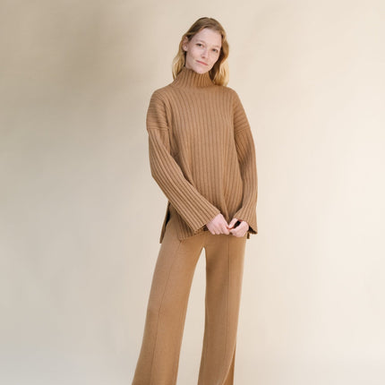 Cashmere Mix Ribbed High Neck with Side Slits