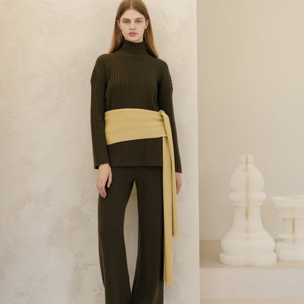 Cashmere Mix Ribbed High Neck with Side Slits