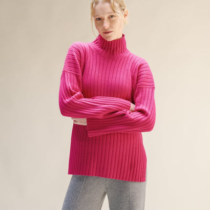Cashmere Mix Ribbed High Neck with Side Slits