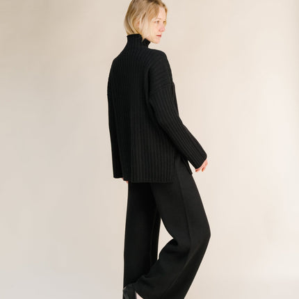 Cashmere Mix Ribbed High Neck with Side Slits