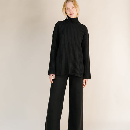 Cashmere Mix Ribbed High Neck with Side Slits