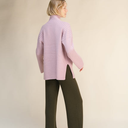 Cashmere Mix Ribbed High Neck with Side Slits