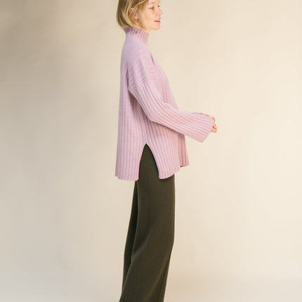 Cashmere Mix Ribbed High Neck with Side Slits