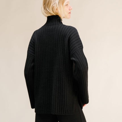 Cashmere Mix Ribbed High Neck with Side Slits
