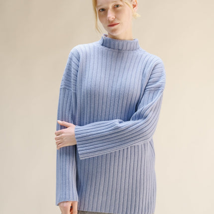 Cashmere Mix Ribbed High Neck with Side Slits