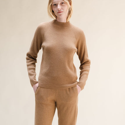 Cashmere Mix Ribbed Mock Neck Sweater (3D - Knit)