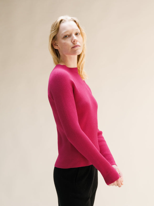 Cashmere Mix Ribbed Mock Neck Sweater (3D - Knit)