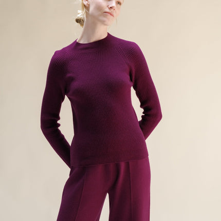 Cashmere Mix Ribbed Mock Neck Sweater (3D - Knit)