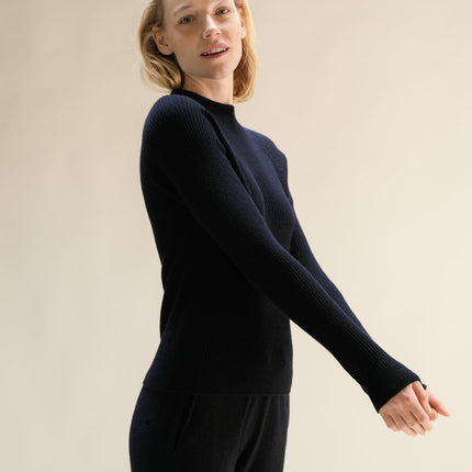 Cashmere Mix Ribbed Mock Neck Sweater (3D - Knit)