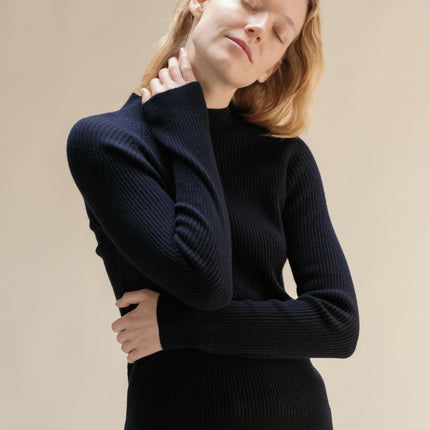 Cashmere Mix Ribbed Mock Neck Sweater (3D - Knit)