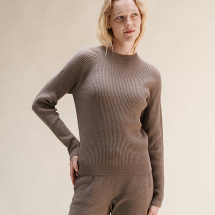Cashmere Mix Ribbed Mock Neck Sweater (3D - Knit)
