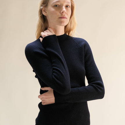 Cashmere Mix Ribbed Mock Neck Sweater (3D - Knit)