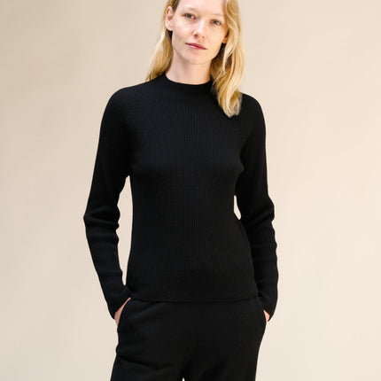 Cashmere Mix Ribbed Mock Neck Sweater (3D - Knit)