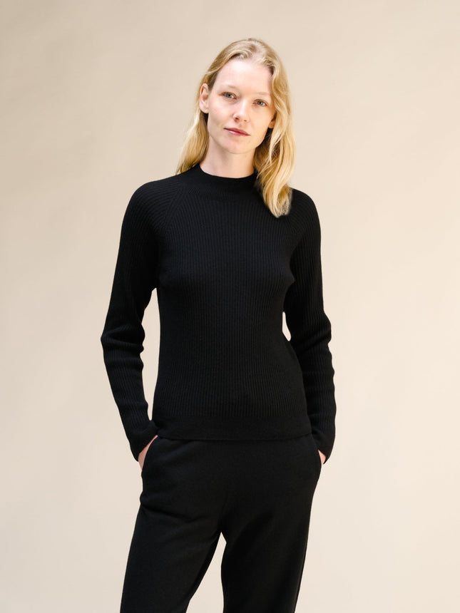 Cashmere Mix Ribbed Mock Neck Sweater (3D - Knit)