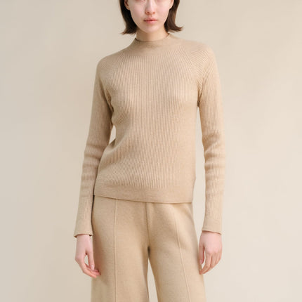 Cashmere Mix Ribbed Mock Neck Sweater (3D - Knit)