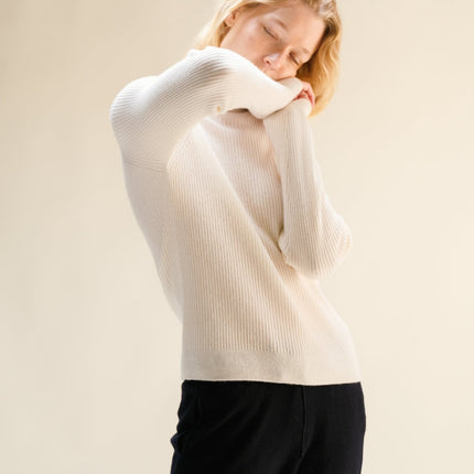 Cashmere Mix Ribbed Mock Neck Sweater (3D - Knit)