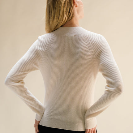 Cashmere Mix Ribbed Mock Neck Sweater (3D - Knit)