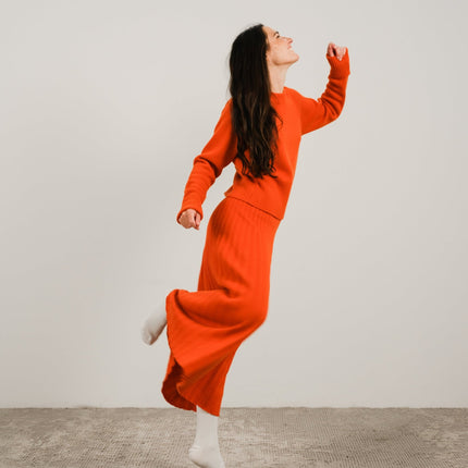 Cashmere Mix Roll - Up Cuff Crewneck Sweater