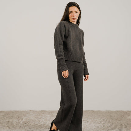 Cashmere Mix Roll - Up Cuff Crewneck Sweater