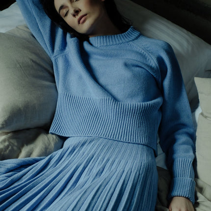 Cashmere Mix Roll - Up Cuff Crewneck Sweater