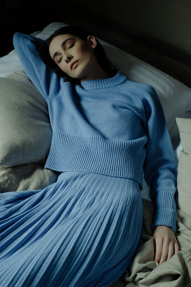 Cashmere Mix Roll - Up Cuff Crewneck Sweater