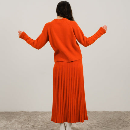 Cashmere Mix Roll - Up Cuff Crewneck Sweater