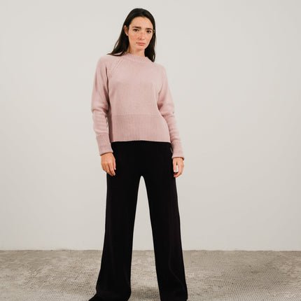 Cashmere Mix Roll - Up Cuff Crewneck Sweater