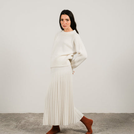 Cashmere Mix Roll - Up Cuff Crewneck Sweater
