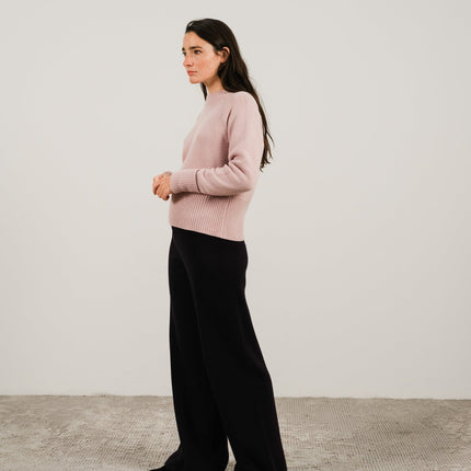 Cashmere Mix Roll - Up Cuff Crewneck Sweater