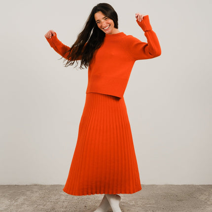 Cashmere Mix Roll - Up Cuff Crewneck Sweater