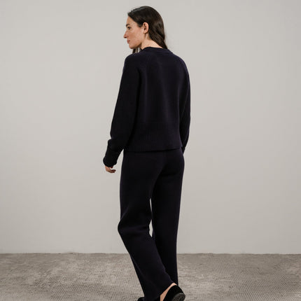 Cashmere Mix Roll - Up Cuff Crewneck Sweater