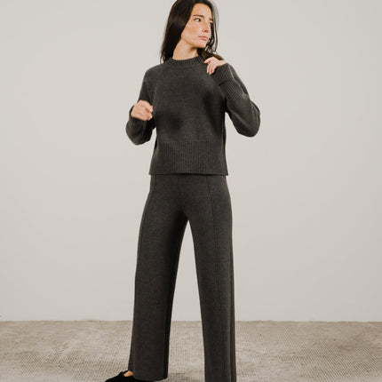 Cashmere Mix Roll - Up Cuff Crewneck Sweater