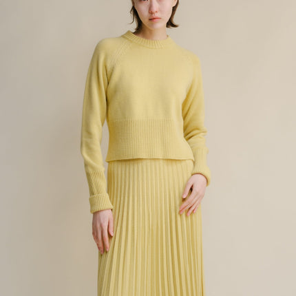 Cashmere Mix Roll - Up Cuff Crewneck Sweater