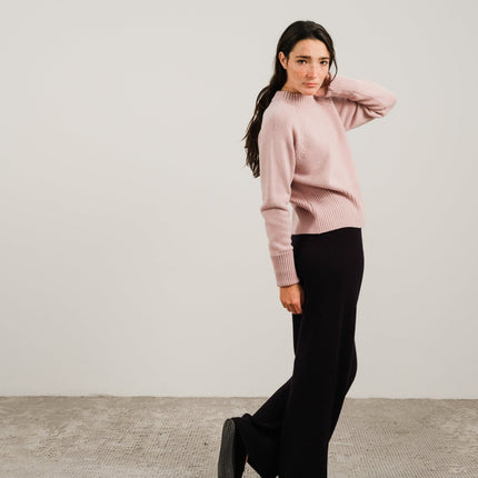 Cashmere Mix Roll - Up Cuff Crewneck Sweater