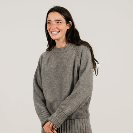 Cashmere Mix Roll - Up Cuff Crewneck Sweater