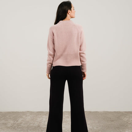 Cashmere Mix Roll - Up Cuff Crewneck Sweater