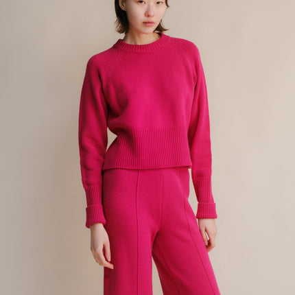 Cashmere Mix Roll - Up Cuff Crewneck Sweater
