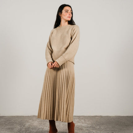 Cashmere Mix Roll - Up Cuff Crewneck Sweater