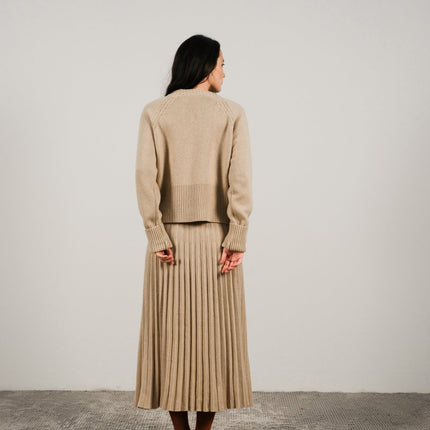 Cashmere Mix Roll - Up Cuff Crewneck Sweater